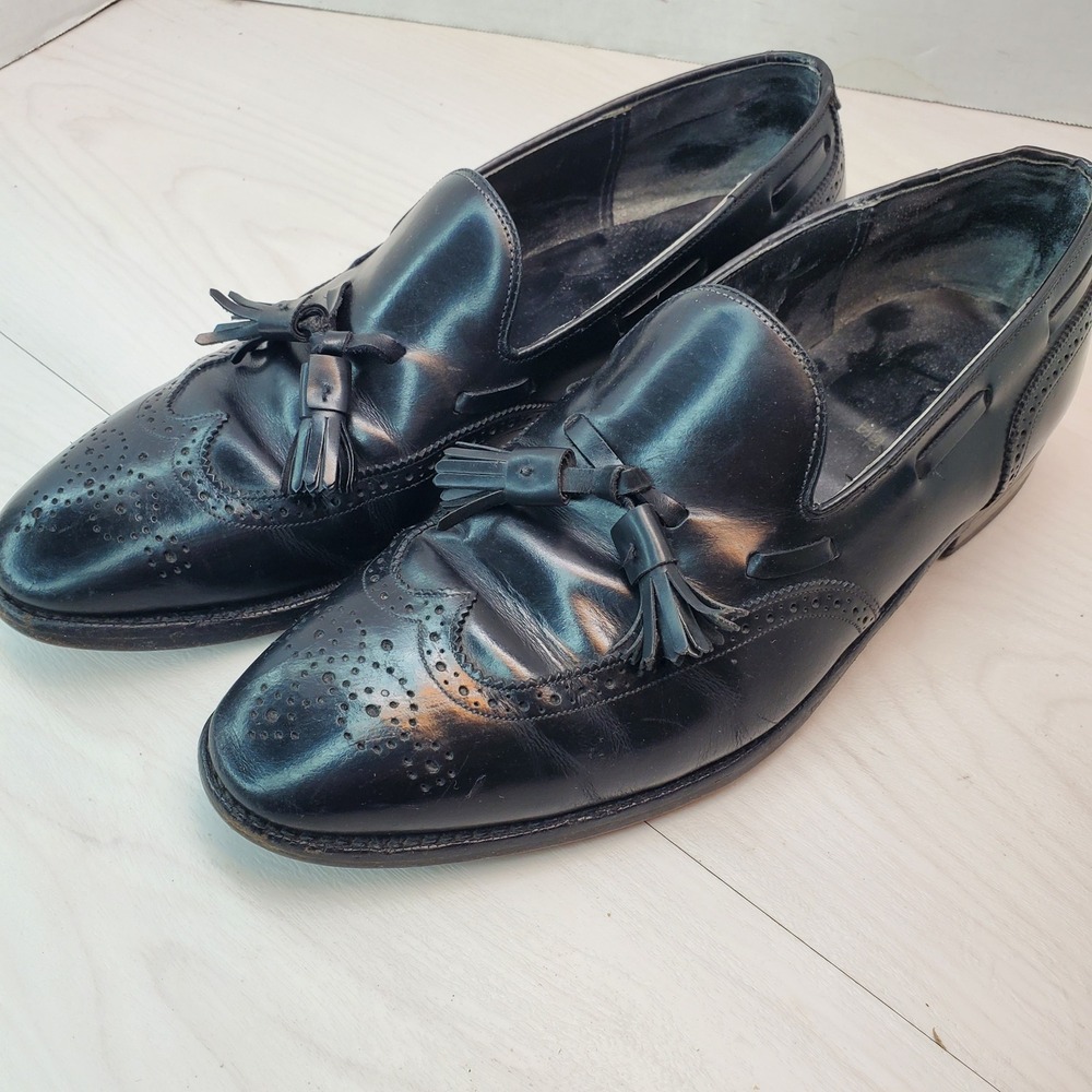 Johnson Murphy Mens Black Leather Wingtip Tassel Loafer Dress Shoes Size 10 B